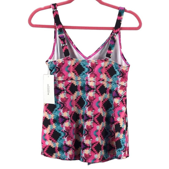 BLOOMCHIC 14-16 1X plus multi geometric split front tankini swim top NWT B133 - Picture 2 of 6